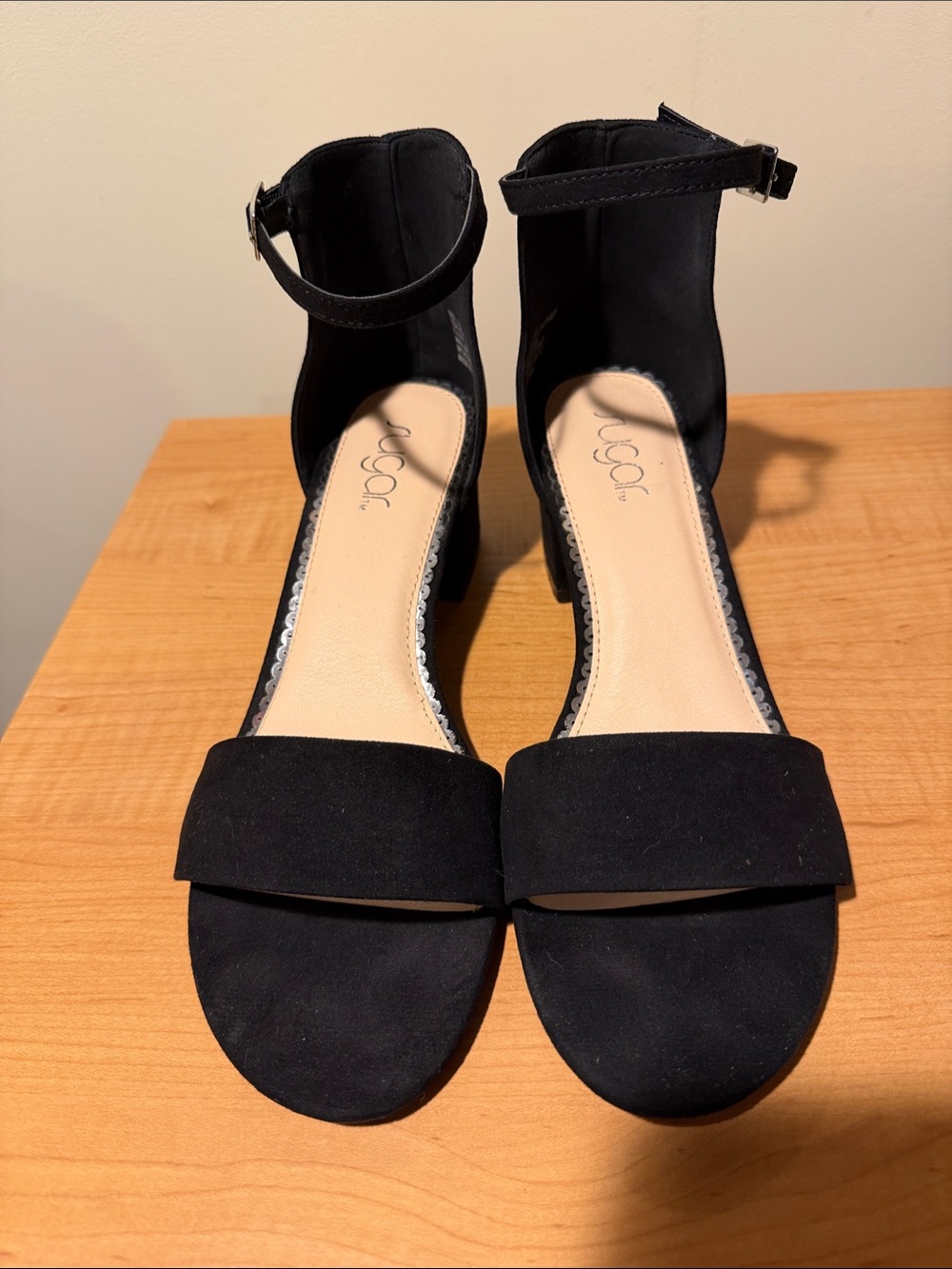 Sugar Inc. EUC Black Suede Ankle-Strap Block Heel Sandals. Worn once. 9.5